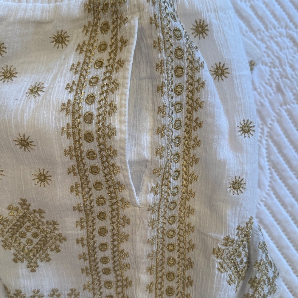 J.Crew Embroidered Gauze Shorts W XS White Gold Boho Beach Coastal Festival Chic - Picture 4 of 4